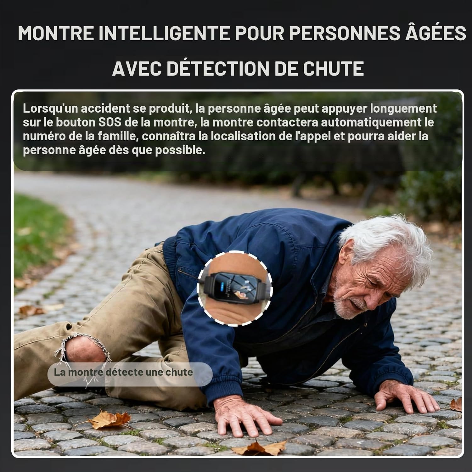 Bracelet Alarme Personne Agee, Montre Connectée avec Détecteur De Chute, Bracelet De Positionnement Bouton SOS, GPS, Montre AlzheimerRed,1.25 * 0.57 * 2.22inch