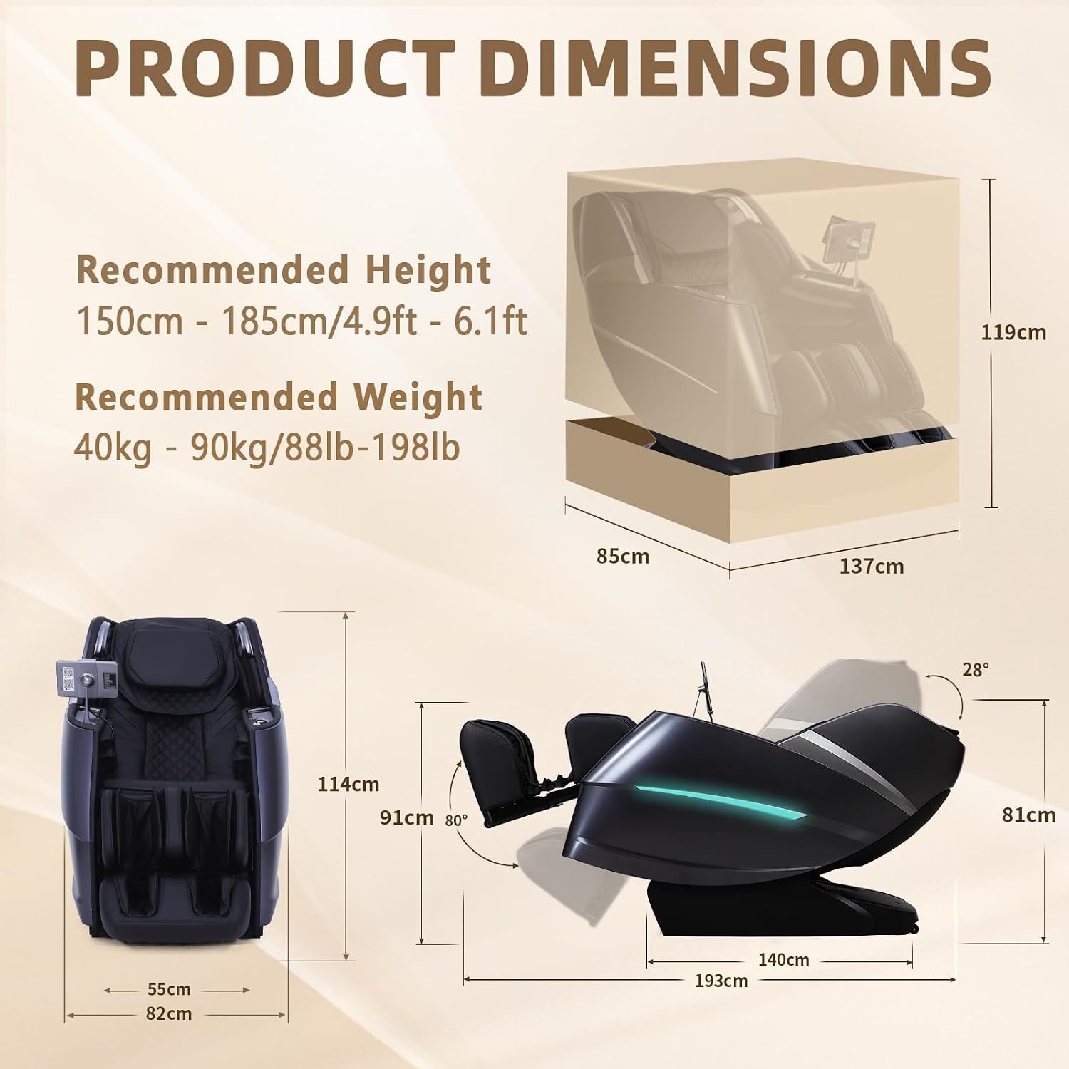 Fauteuil de Massage en Classe Affaires avec Massage corporel Complet, Scan corporel, Massage shiatsu, Extension Automatique du Support pour Les Mollets et Massage des Mollets Noir-Gris