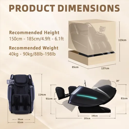 Fauteuil de Massage en Classe Affaires avec Massage corporel Complet, Scan corporel, Massage shiatsu, Extension Automatique du Support pour Les Mollets et Massage des Mollets Noir-Gris