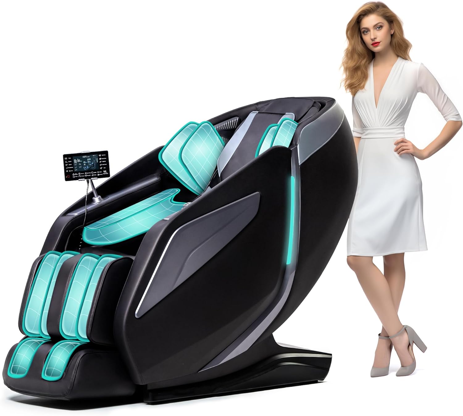 HealthRelife Fauteuil de Massage pour Tout Le Corps - Chaise de Massage Intelligente Zero Gravity - Mains robotiques 3D avec Rail SL - Fauteuil de Relaxation Bluetooth (Nior) Noir