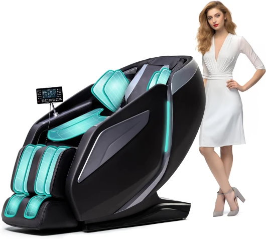 HealthRelife Fauteuil de Massage pour Tout Le Corps - Chaise de Massage Intelligente Zero Gravity - Mains robotiques 3D avec Rail SL - Fauteuil de Relaxation Bluetooth (Nior) Noir