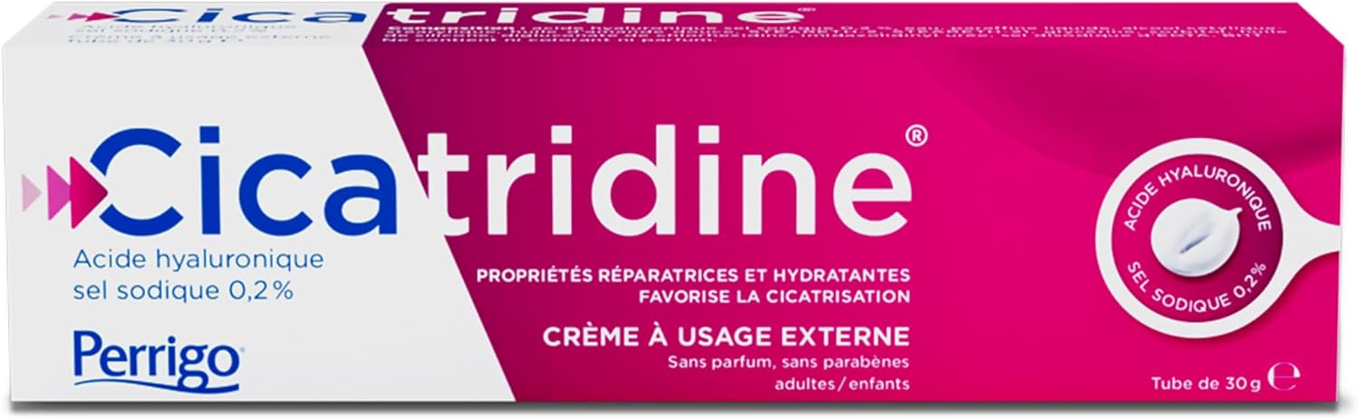 Cicatridine - Crème à l’Acide Hyaluronique - Favorise la cicatrisation - Usage externe, y compris la zone intime - Répare et Hydrate - sans parfum et sans parabènes - Tube 30g