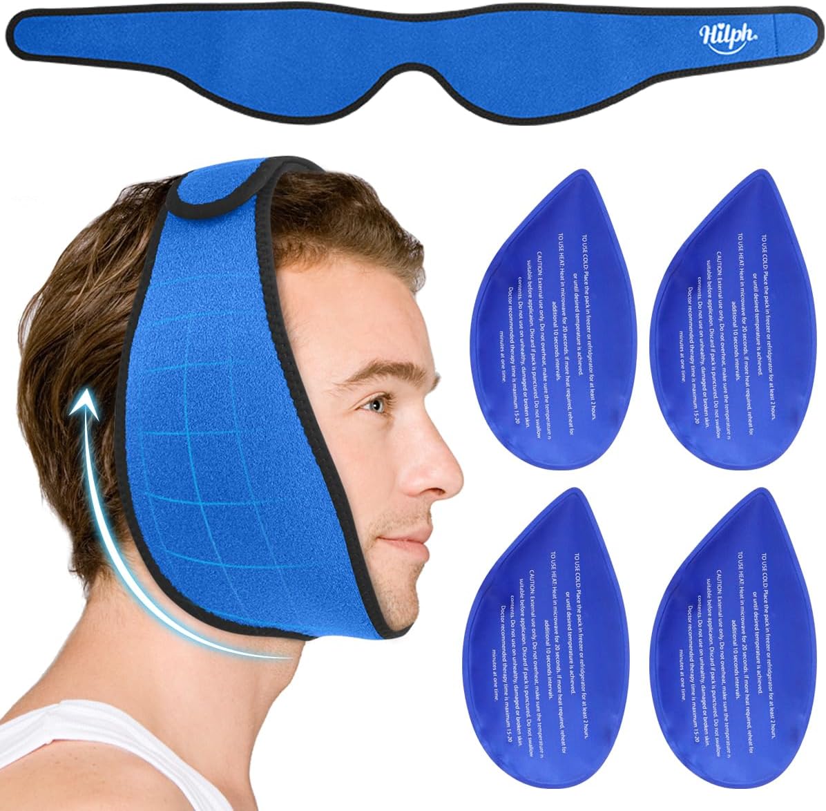 Poche de Glace de Dents Sagesse, Poche de Glace Froid en Gel Visage, Ajustable Compresse Froide pour L'extraction des Dents de Sagesse, Chirurgie Dentaire et Faciale, Soulager la Douleur Bleu