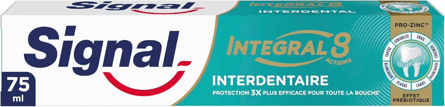 Dentifrice Integral 8 Interdentaire Effet Prébiotique - Protection Complète 3x plus efficace - 95% d’ingrédients d’origine naturelle - 75ml 75 ml (Lot de 1)