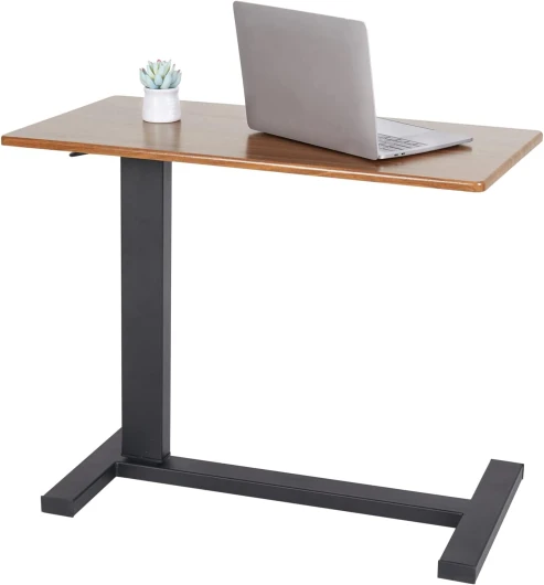 Table de Lit à roulettes, Large Table Roulante Réglable en Hauteur de 66 à 90 cm Table pour Lit Médicalisé - 80x40x90cm, Vérin Pneumatique, Noir/Chêne Marron