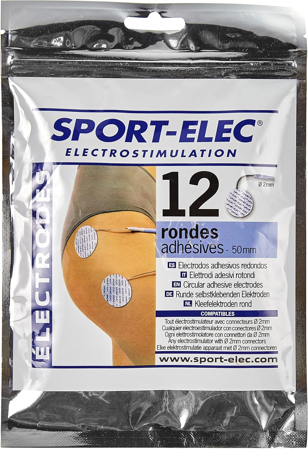 Sport-Elec Electrodes Rondes adhésives Adulte Unisexe, Bleu/Blanc, 50 mm Unique