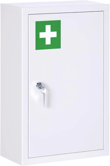 Armoire à Pharmacie Armoire à médicaments Murale à 3 Niveaux avec Porte verrouillable 2 clés en Acier pour Salle de Bain, Cuisine, dim - 30 x 14 x 46 cm Blanc