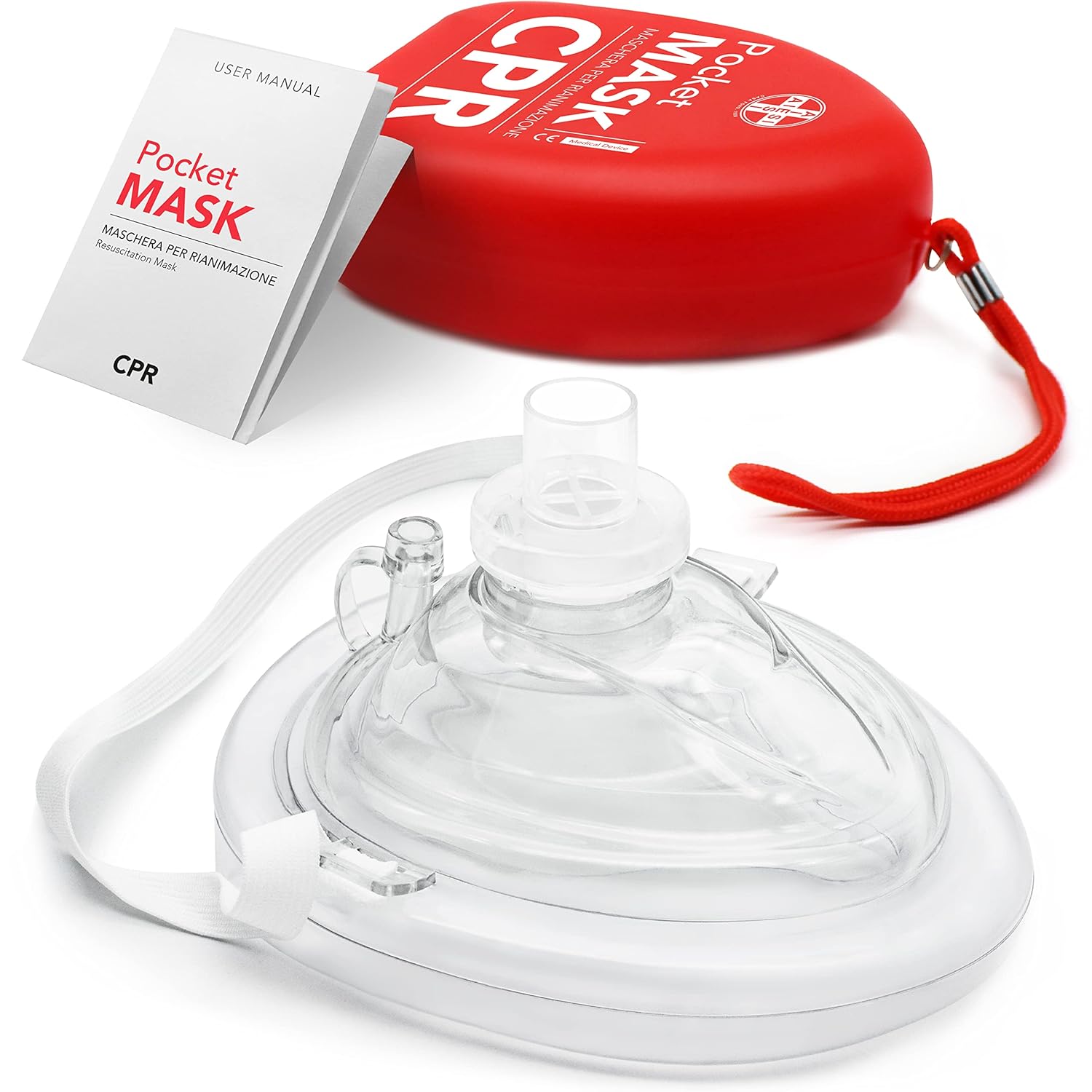 AIESI® Pocket Mask masque de réanimation professionnel pour la respiration bouche-à-bouche avec valve unidirectionnelle et filtre, Masque-réanimateur CPR 1 pezzo