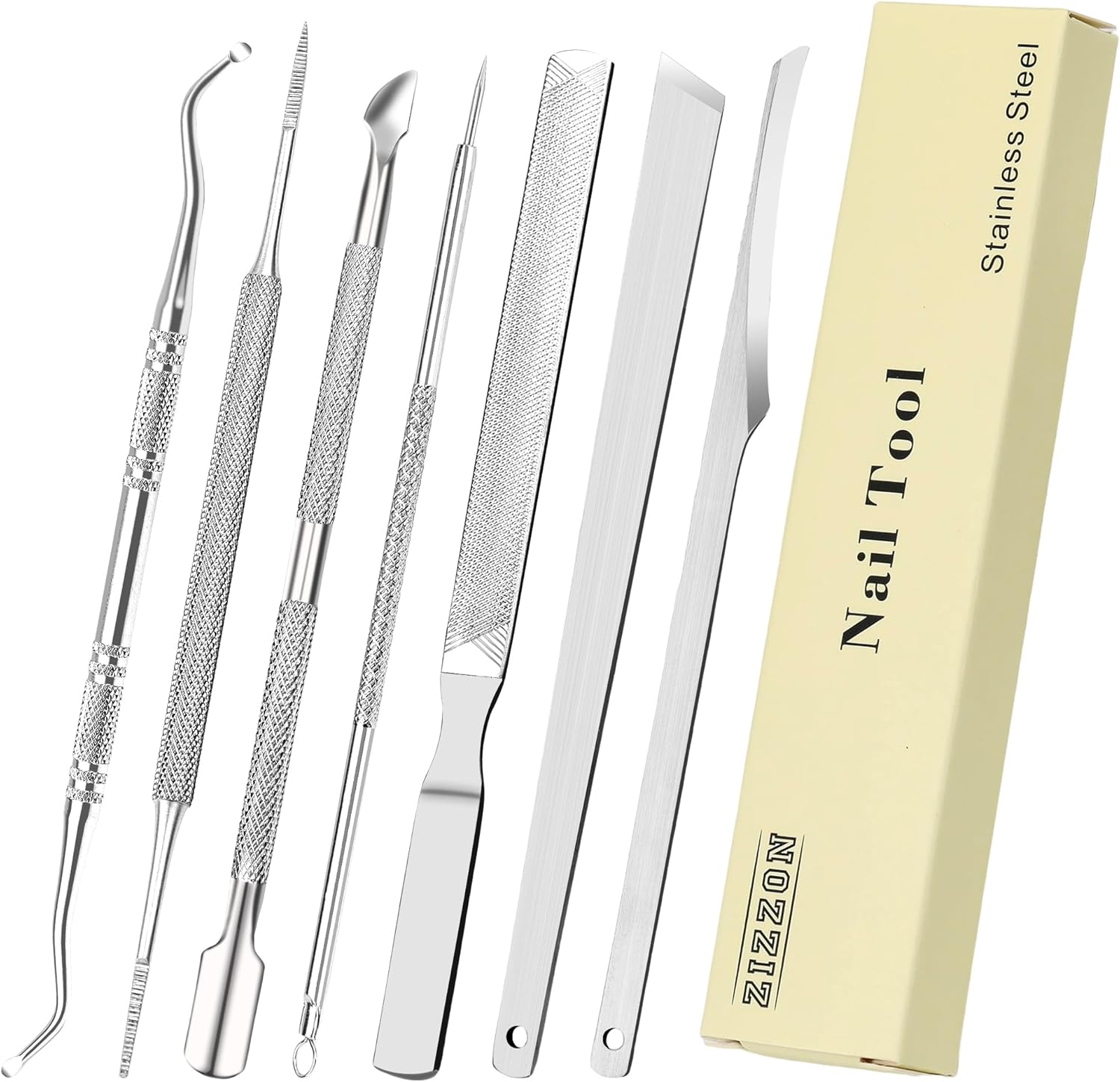 Ensemble de 7 limes et élévateurs pour ongles incarnés, kit d'élimination des ongles incarnés en acier inoxydable, outils de pédicure pour nettoyeur sous les ongles 7 pièces