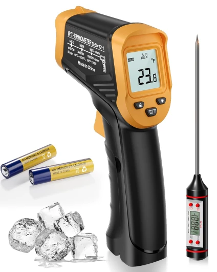 Thermometre Laser, -50 ° C ~ 600 ° C (-58 ° F ~ 1112 ° F) Thermomètre Infrarouge Sans Contact avec Emissivité Réglable, thermometre four a pizza pour Cuisine/BBQ/Industrie Thermomètre à Viande Thermomètre à Viande 600°C