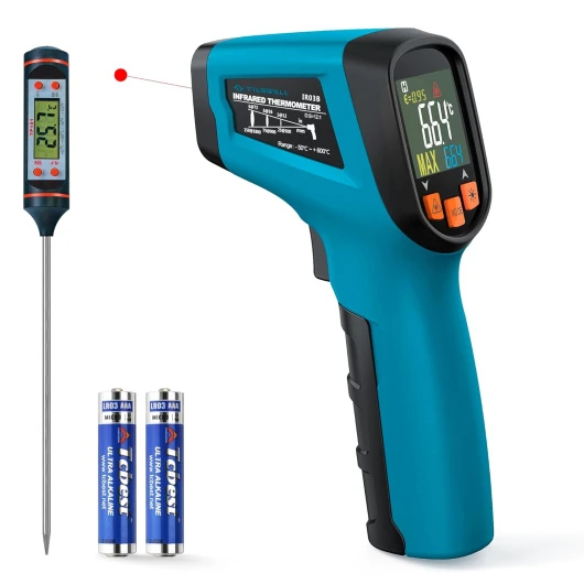 Thermomètre Infrarouge Laser Numérique Sans Contact, -50°C ~ 600°C(-58°F ~ 1112°F), Emissivité Réglable, Idéal pour Cuisine, Barbecue, Four, Frigo Professionnel, Pizza, Viande -50°C~600°C（Thermomètre à Viande Inclus）