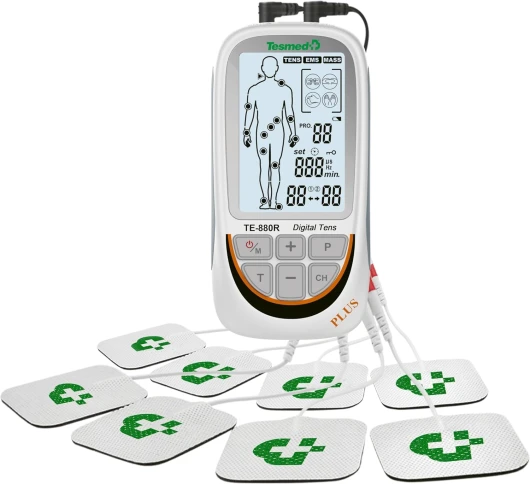 TE-880R Plus Électrostimulateur Musculaire Rechargeable, EMS, TENS, Massage - 73 programmes dont 2 personnalisables - Fonctionne avec 8 électrodes Modèle TE-880R Plus
