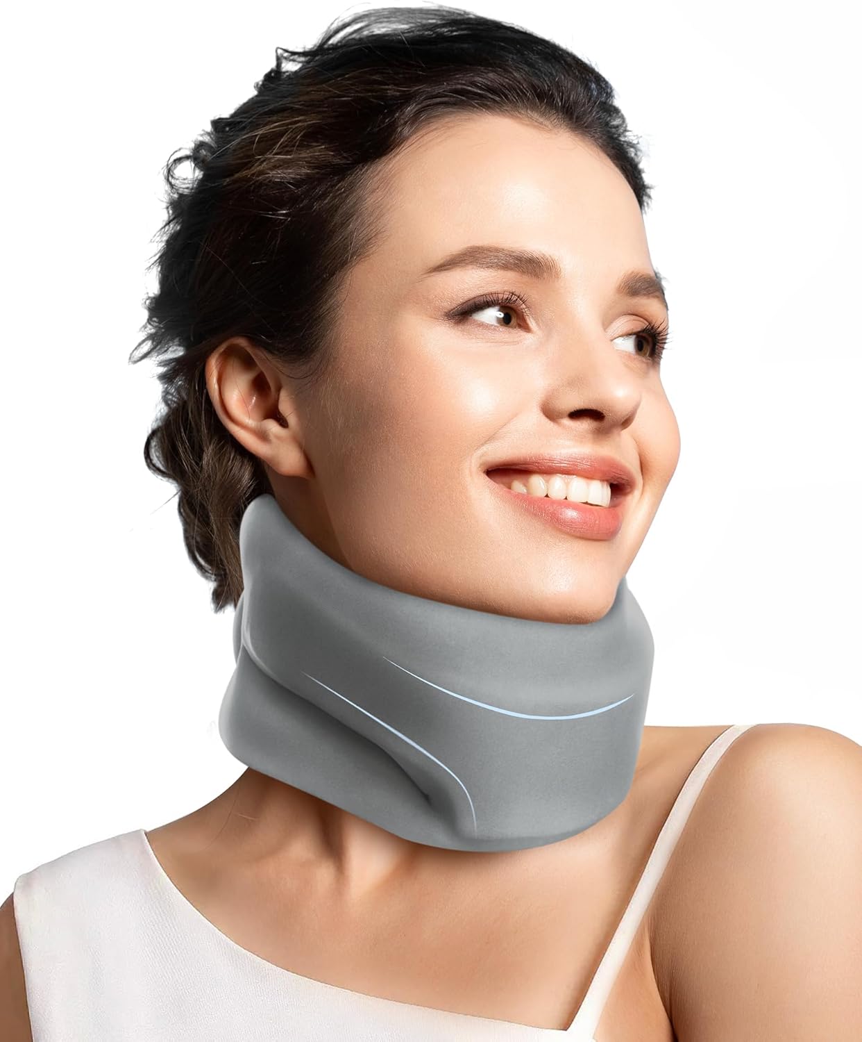 Collier Cervical Soutien en Mousse Souple-Minerve Réglable Homme/Femme pour Bureau et Voiture-Soulage les Tensions du Cou et Améliore la Posture (Gris, M)