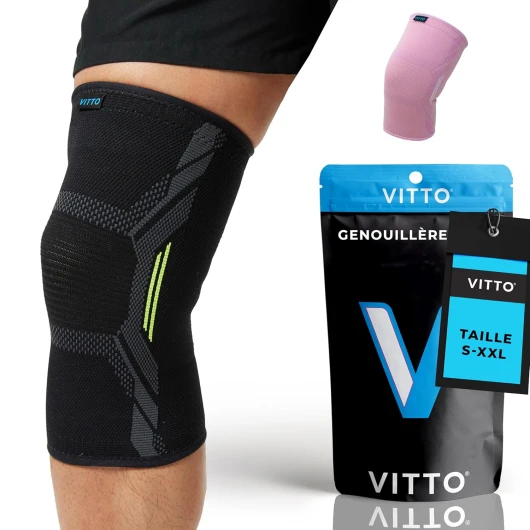 VITTO Genouillère Ligamentaire - Attelle Genou pour Hommes/Femmes - Genouillère pour le Soulagement des Douleurs au Genou, Genoux Arthritiques, Déchirure du Ménisque, Haltérophilie et Course (L) Noir L (Lot de 1)