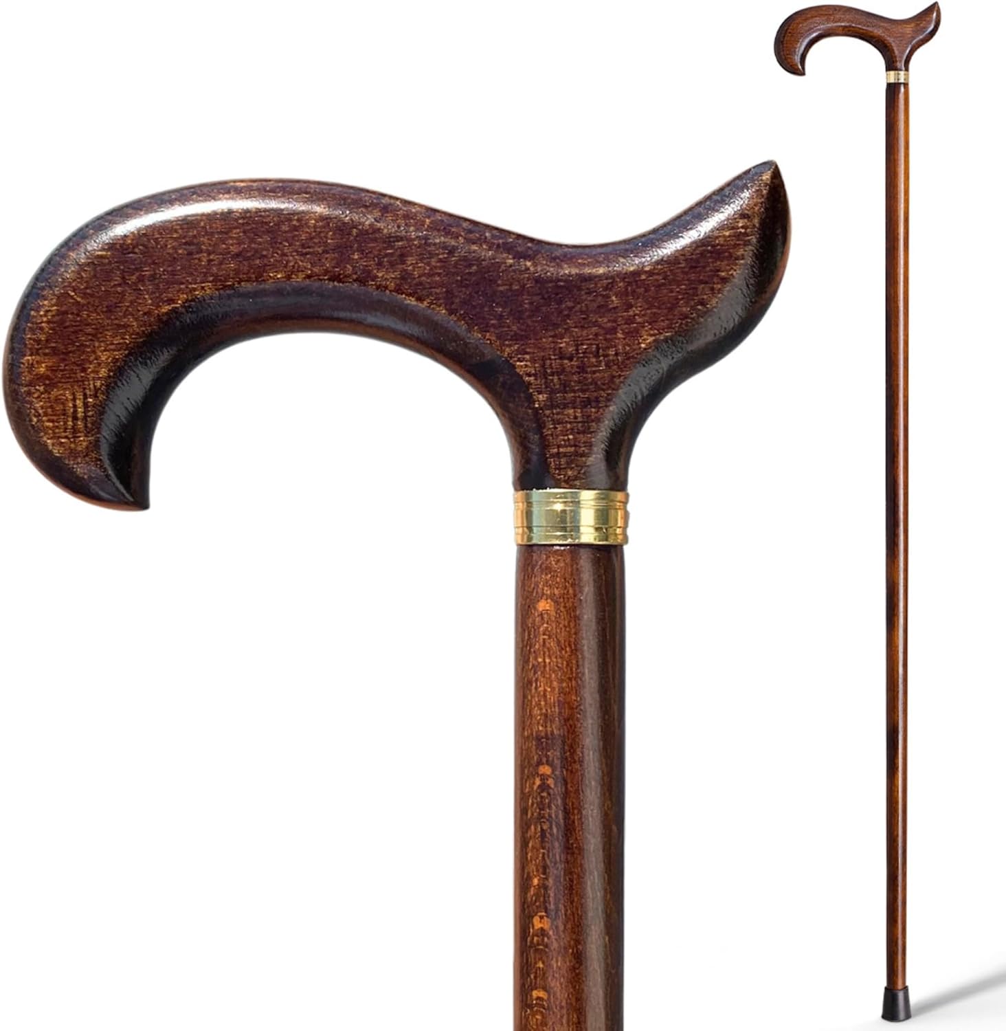 Canne pour personnes âgées élégante fabriquée à la main en bois marron foncé de 92 cm, canne pour personnes âgées, très résistante pour la marche, bâtons pour personnes âgées, fabriqué en Espagne