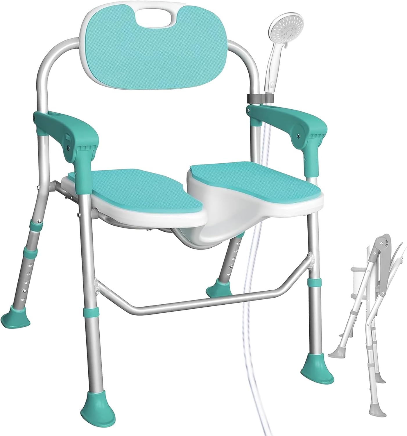 AITX Chaise de Douche Pliante Antidérapante avec Design 3D en Grooves, avec Accoudoirs et Dossier, Réglable en Hauteur en Aluminium Tabouret de Douche - Idéal pour Personnes Âgées et Handicapés