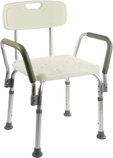 Chaise de Douche avec Dossier Amovible – Fauteuil de Douche Réglable 6 Hauteurs – Accoudoirs Confortables – Chaise de Bain Sécurisée pour Adultes et Personnes Âgées