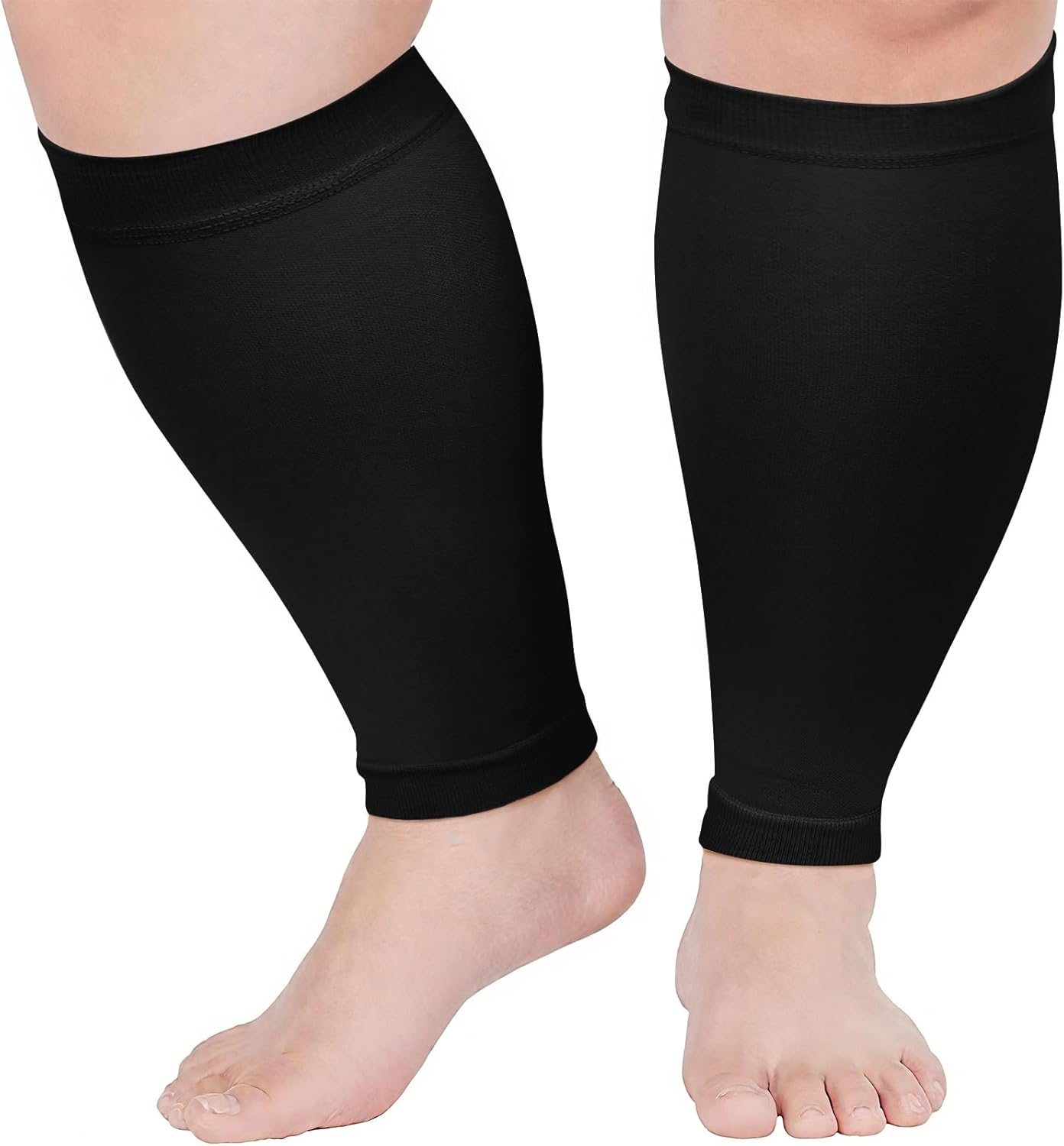 Manchons de Compression Gros Mollet: Chaussettes de Contention Grande Taille Sans Pied pour Femmes Hommes – 20–30 mmHg pour Course Varices Récupération 1 paires Noir XXL