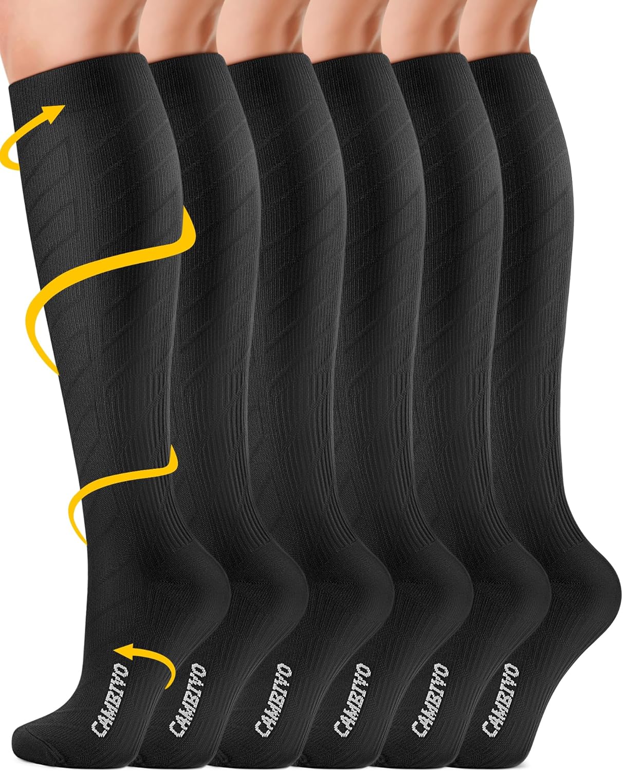 Bas de Contention Femme Homme 3Paires, Chaussettes de Compression 20-30mmHg, Chaussette Contention Classe 2, pour Circulation Sanguine, Course a Pied, Voyage Avion, Sport, Running, Infirmiere Noir L-XL