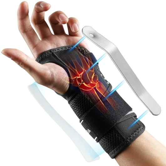 Attelle Poignet, Orthese Poignet Gauche avec 2 Plaques en Aluminium, Idéal pour Syndrome du Canal Carpien, Tendinite, Arthrite & Entorses - Respirant, Confortable pour la Nuit, Gauche, S/M