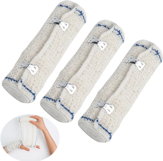 Lot de 3 Bande de Crêpe Médicale - 15cm x 4,5m,Bandage Médical Élastique,Bande de Crepe,Bande Extensible de Compression avec Clips en Métal pour Soutien des Blessures Sportives