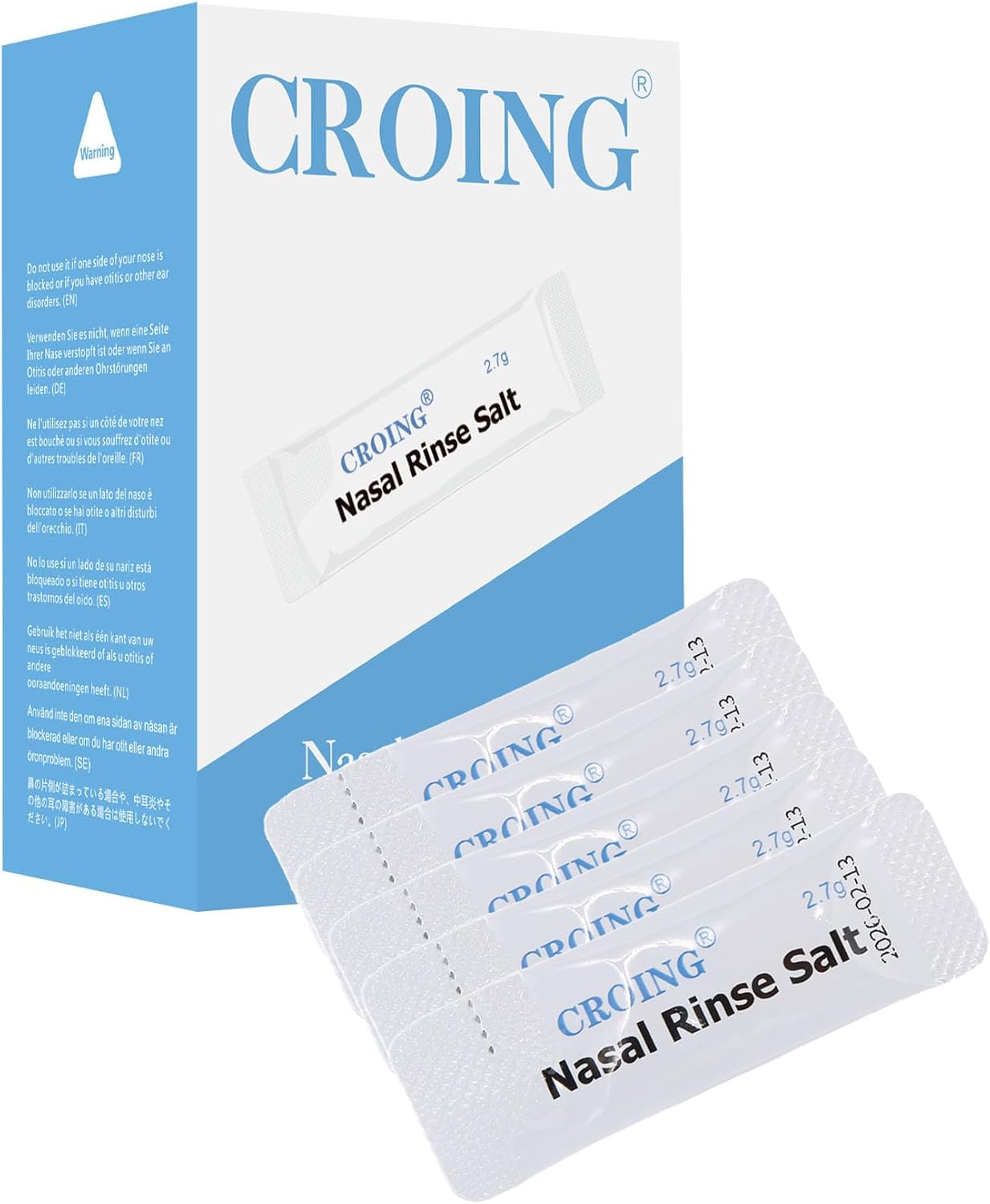 CROING 𝗦𝗲𝗹 𝗟𝗮𝘃𝗮𝗴𝗲 𝗱𝗲 𝗡𝗲𝘇 160 x Sel de Rinçage Nasal, Sel de Rinçage Sinus, Sachets de Lavage Nasal, Sel d’irrigation Nasale, Sel de Rinçage Nasal, Soulagement des Sinus 160 Count (Pack of 1)