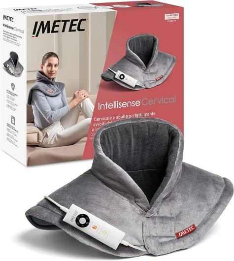 Imetec Intellisense Cervical Ultra Doux - Coussin Chauffant Électrique Nuque, Cou - Tissu Hypoallergénique, 5 Températures, Chauffage Rapide, Protection contre Surchauffe, Lavable en Machine 47x52 cm