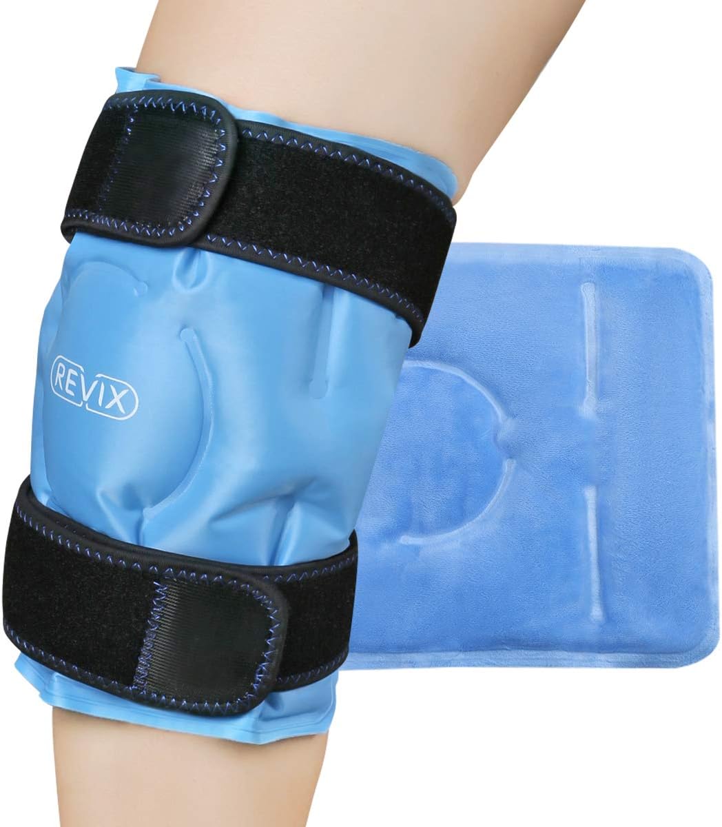 REVIX Poche de Glace Genou Réutilisable – Compresse en Gel Ultra-Froid avec Doublure Douce et Sangles Velcro – Poche Froid Genou pour Sport, Quotidien, Récupération Bleu-1 Pièce standard