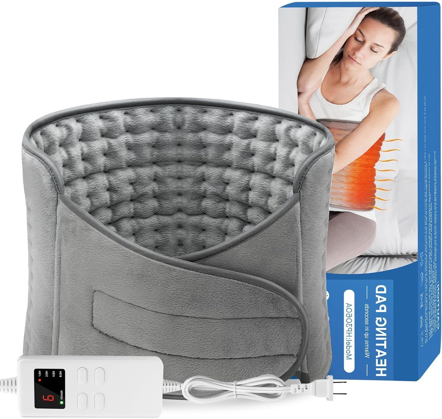 Coussin Chauffant Electrique, STUOGYUM Ceinture Chauffante Lombaire 120x30CM avec 6 Niveaux de Chaleur et Arrêt Automatique, Lavable Ceinture Lombaire pour Dos Cervicales Abdomen-Gris 120*30 CM, Grigio