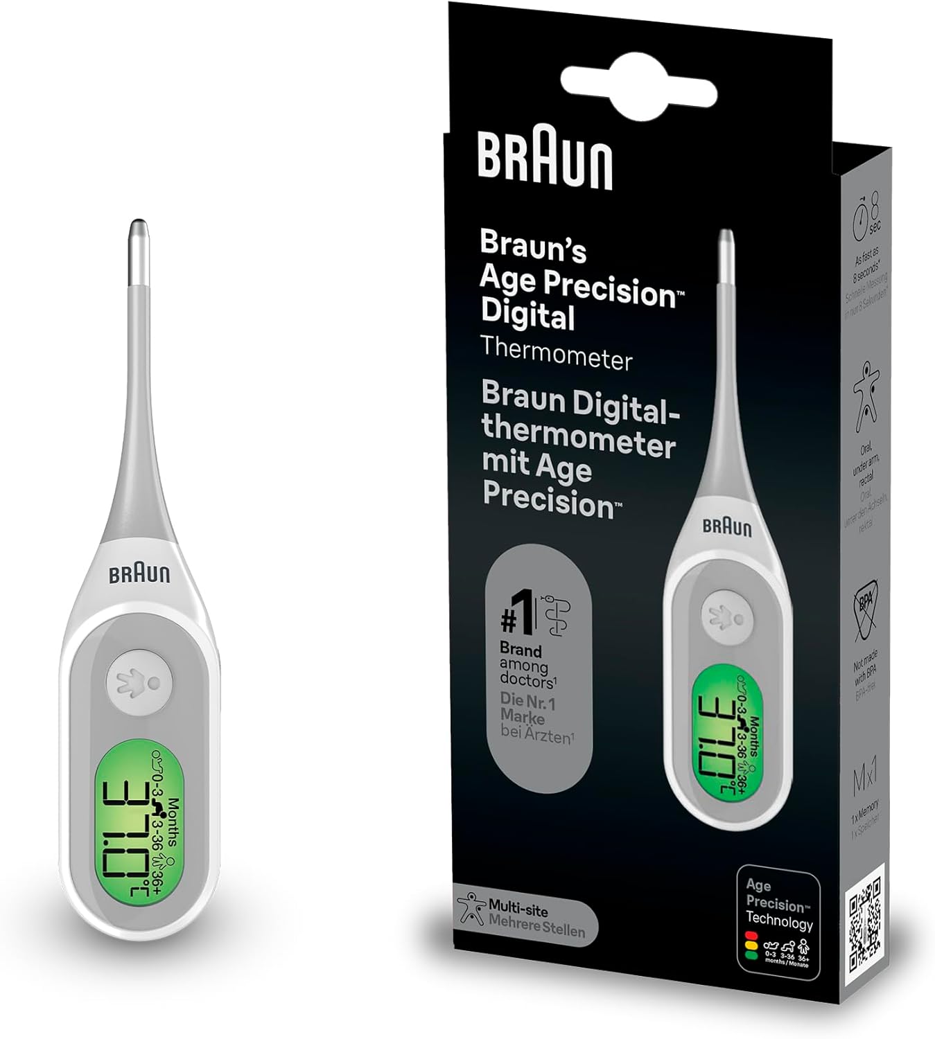 Age Precision Thermomètre numérique - Pour utilisation multi-sites - Voie orale, rectale ou axillaire - Convient aux bébés et aux nourrissons - Marque #1 auprès des médecins(1) - PRT2000
