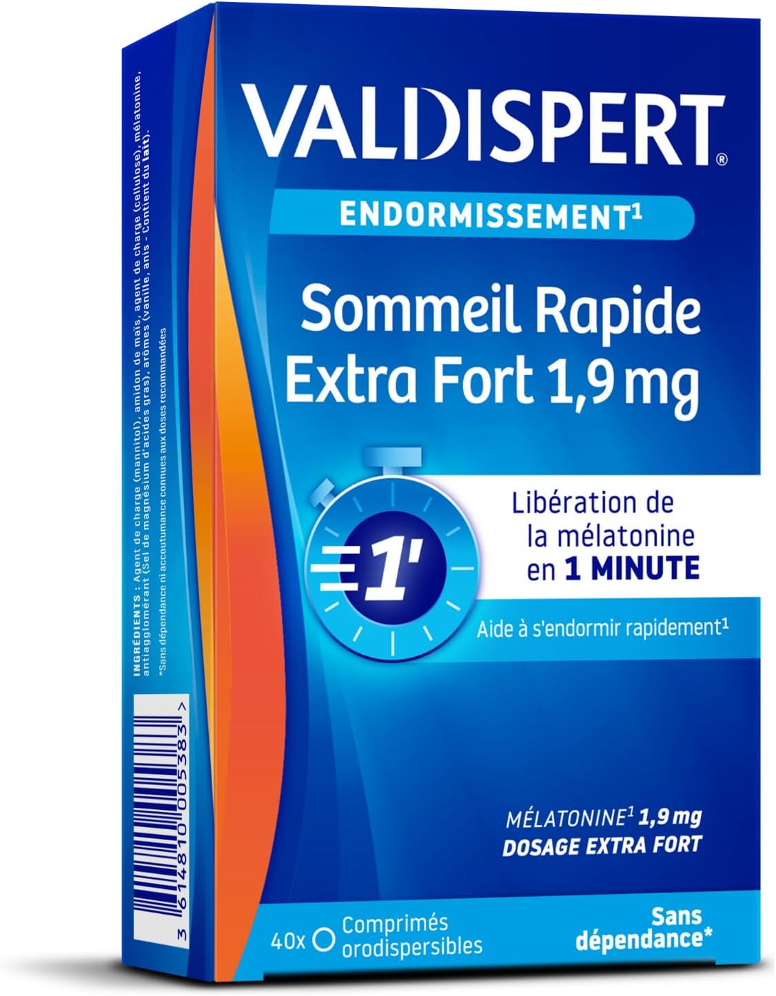 Endormissement - Sommeil Rapide Extra Fort 1.9 mg - Complément Alimentaire À La Mélatonine - Diffusion Rapide en 1 minute - Sans Dépendance - 40 Comprimés Orodispersibles