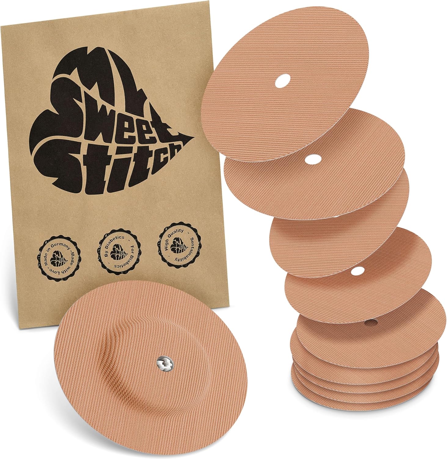 10 x Freestyle Libre 1 & 2 pansement, Rond avec trou d'aération, Overpatch Ø 65 mm, protection capteur, imperméable, respirant, doux pour la peau, Fabriqué en Allemagne, Beige 10 pièce Beige