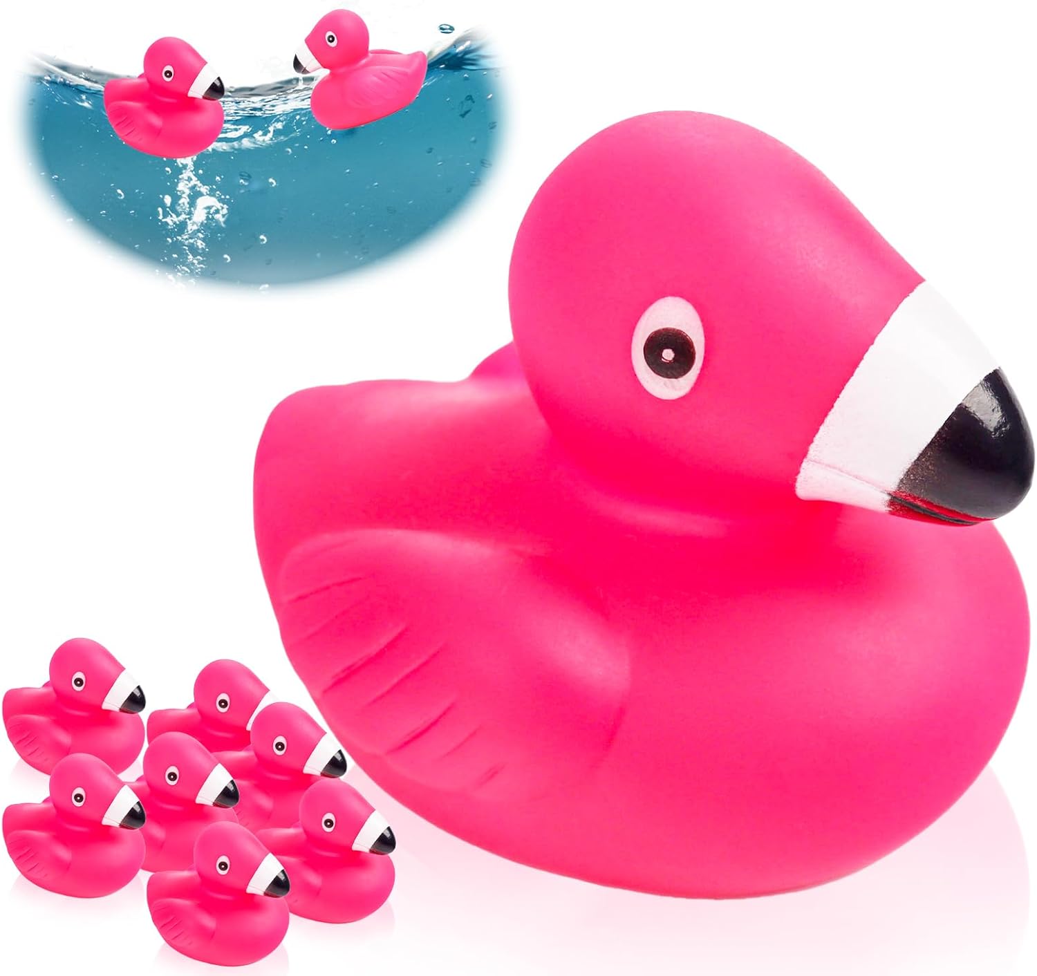 12PCS Mini Flamingo Bain Canard, Canard De Bain Rose, Jouet De Canard De Bain en Vinyle, Décoration De Canard De Bain De Bébé, pour Salle De Bain, Piscine