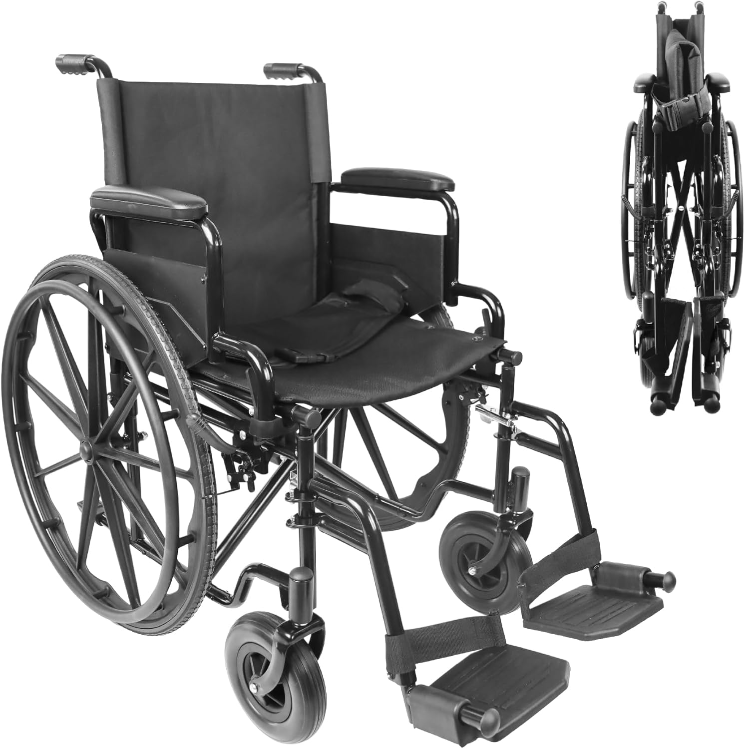 Fauteuil Roulant Autopropulsé (Pliable Léger Adulte), Chaise Roulante Handicapé et Personne Âgée, Cadre en Acier Robuste