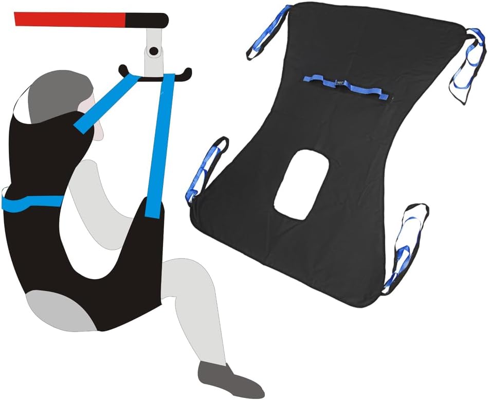 Toileting Sling Sangle Patient Lifter Équipement d'ascenseur médical Ascenseur bariatrique d'écharpe handicap Sangle transfert médicale Ceinture avec support quatre points Sling complet du corps Noir