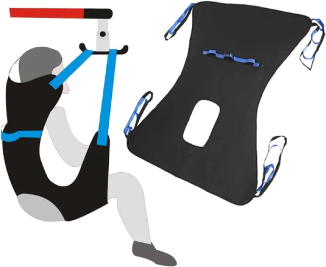 Toileting Sling Sangle Patient Lifter Équipement d'ascenseur médical Ascenseur bariatrique d'écharpe handicap Sangle transfert médicale Ceinture avec support quatre points Sling complet du corps Noir