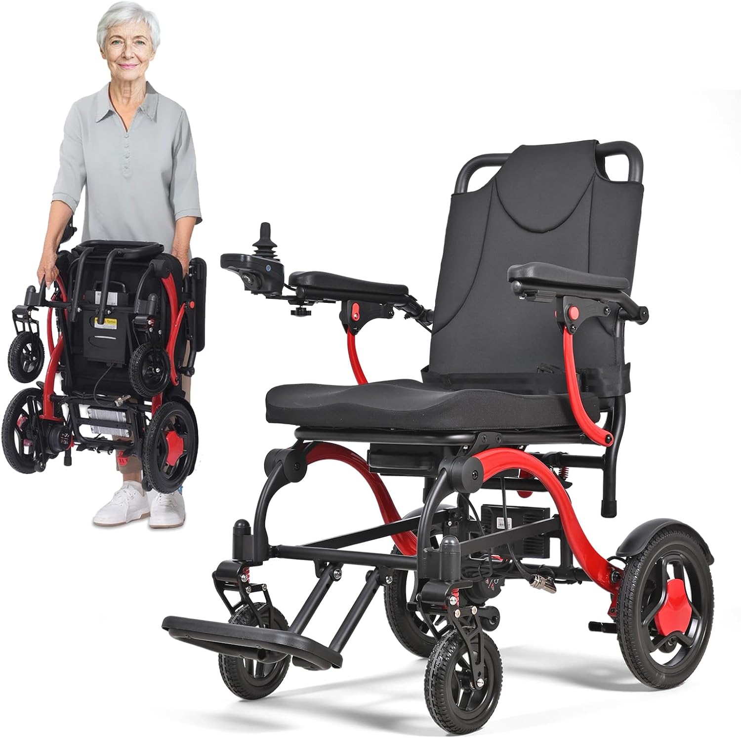 ByteTecpeak XP03 – Fauteuil roulant électrique tout-terrain et pliable 16,6 kg (sans batterie) – Pneus anti-crevaison – 20 km autonomie – Léger et transportable – Certifié avion – 5 ans support