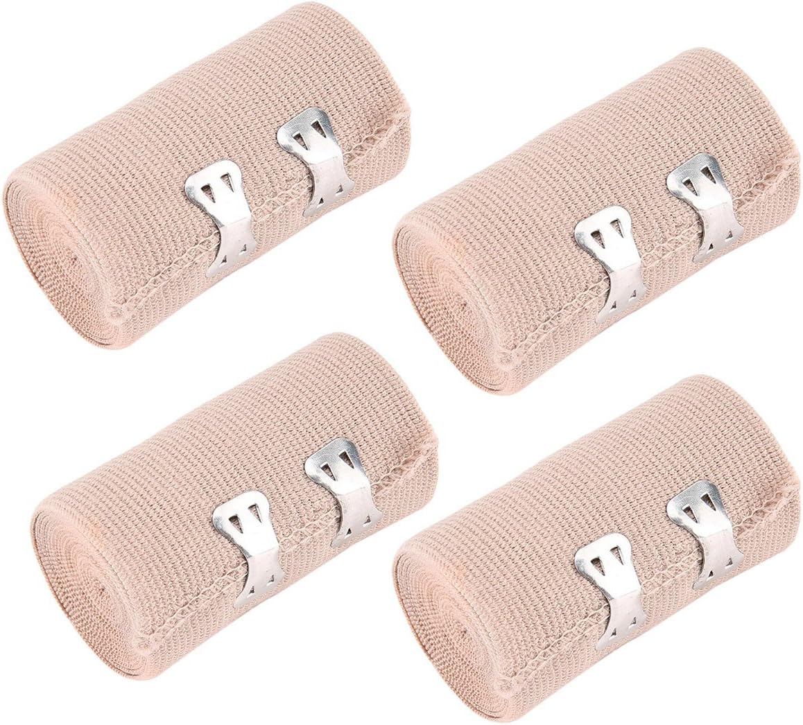 4pcs Bandages éLastiques Bandages MéDicaux éLastiques Enveloppent le Rouleau de Compression avec des Clips MéTalliques SuppléMentaires Fournitures de Sport