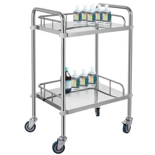 Chariot de Laboratoire à 2 Étages, Service Médical 50*40*85 cm, Servante d'Atelier en Acier Inoxydable, Outil de Montage pour Hôtel, Salon, Beauté