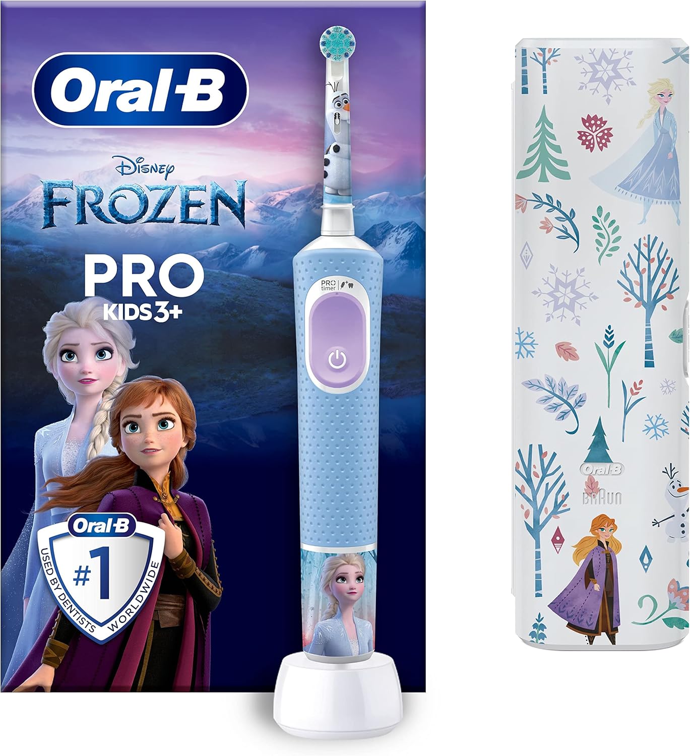 Oral-B Brosse Electrique A Dents Pro Kids Reine Des Neiges Disney, Routine Dentaire Des Enfants De 3 Ans Et Plus, Brossette De Rechange Frozen, Tête Ronde Oral B Pour Un Brossage Doux, Etui De Voyage Brosse A Dents + Etui Reine Des Neiges