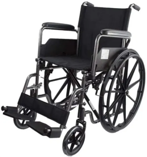 , Fauteuil roulant pliable, S220, Roulettes à dégagement rapide avec bouton, Marque européenne, Siège 46cm, Reposepieds pliants, Accoudoirs pliables, Poignée de frein, Résistant, Noir Noir 46 cm