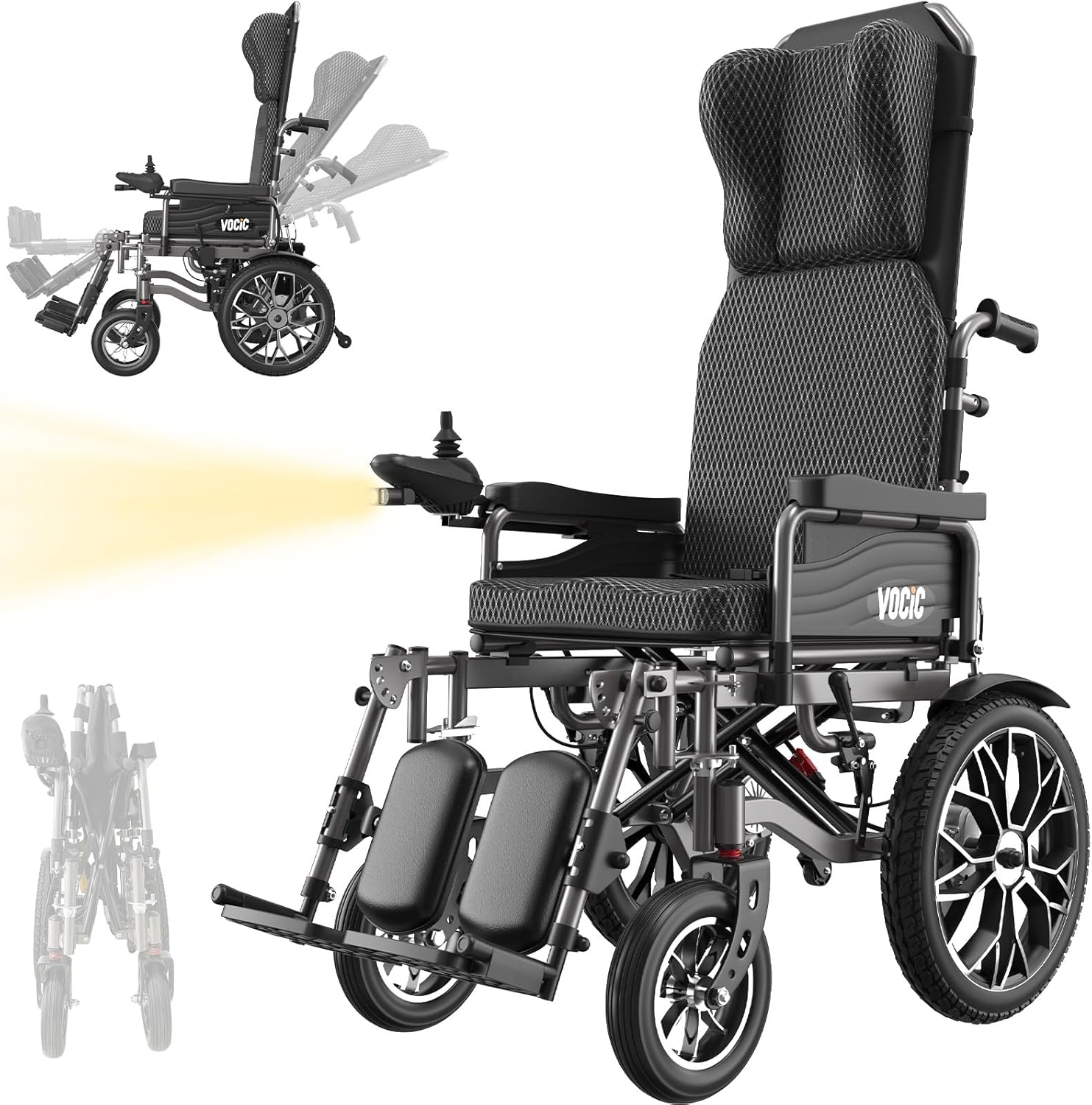 V57 Fauteuil roulant électrique ergonomique pliable léger avec dossier réglable à 165 °, fauteuil roulant électrique de 30 km pour personnes âgées jusqu'à 150 kg, fauteuil roulant électrique de