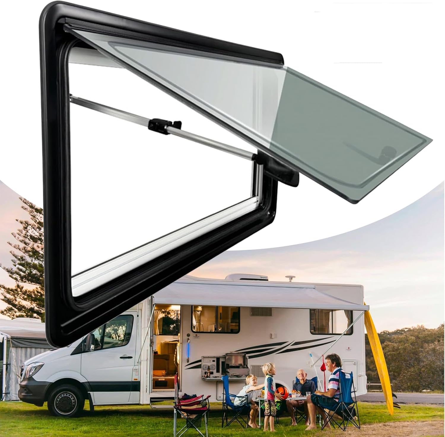 Dtyubfg fenêtre de caravane étanche en aluminium noir,Fenêtre Basculante pour Camping-Car, Fenêtre Latérale De Caravane, Fenêtre Coulissante Teintée Fenêtre à Charnière - 450*500mm