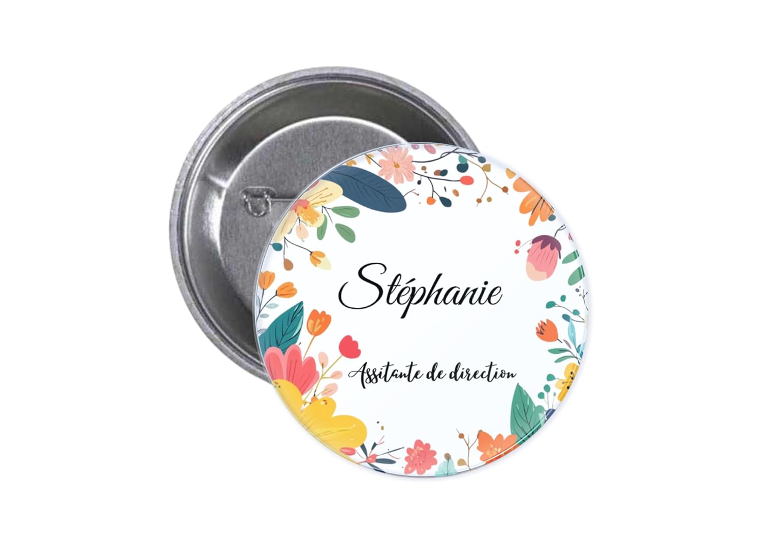 Badge Personnalisé Métier – Assistante de Direction, Secrétaire, Infirmière, Aide-Soignante – Badge Floral Élégant Professionnel pour Bureau, Entreprise, Santé