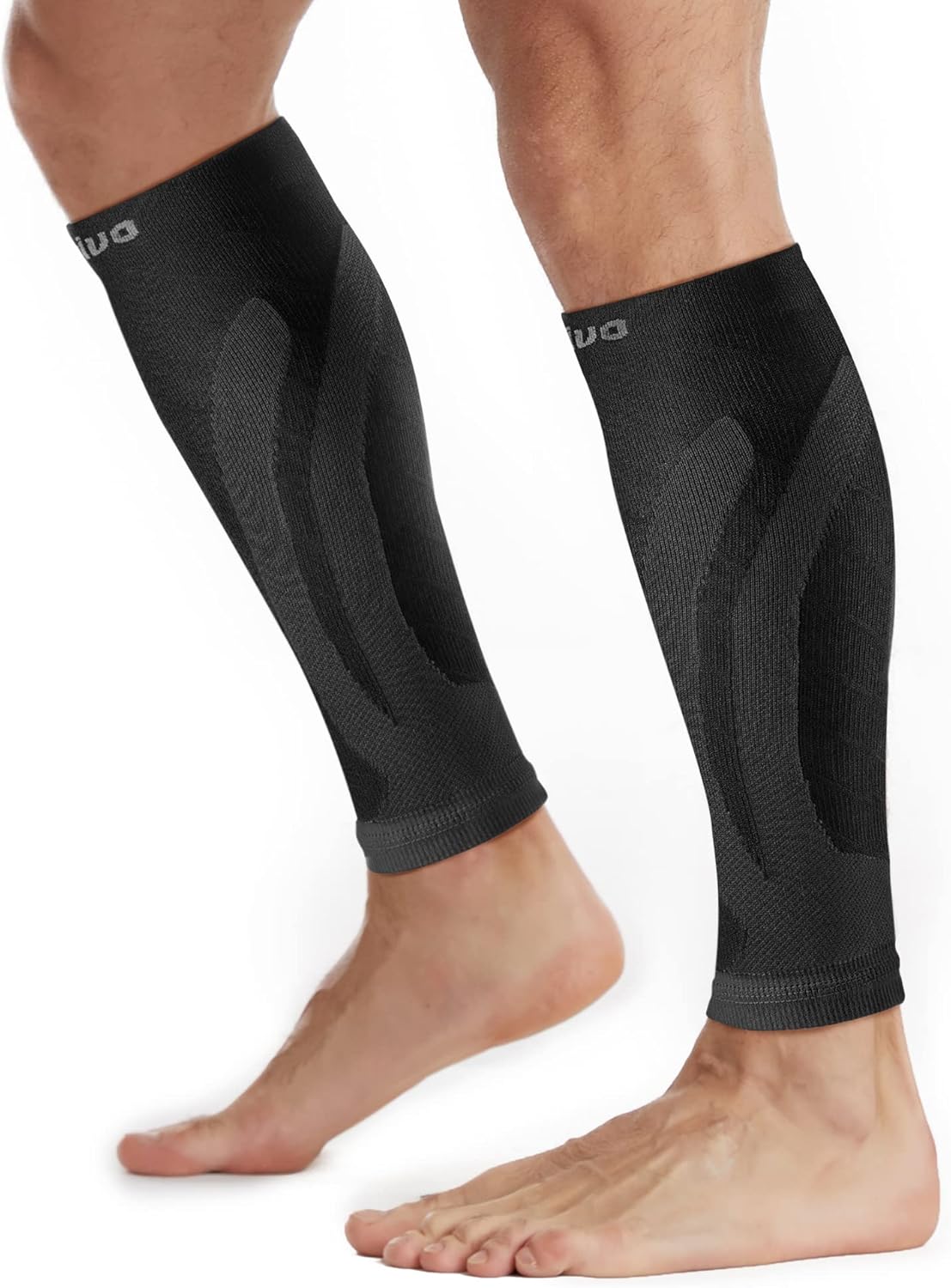 2 Paires Manchon Compression Mollet, Manchon de Compression, Bas de Contention Femme Homme, Chaussettes de Contention Femme Homme pour Sport Course Jogging Vélo Fitness Exercise L-XL Noir