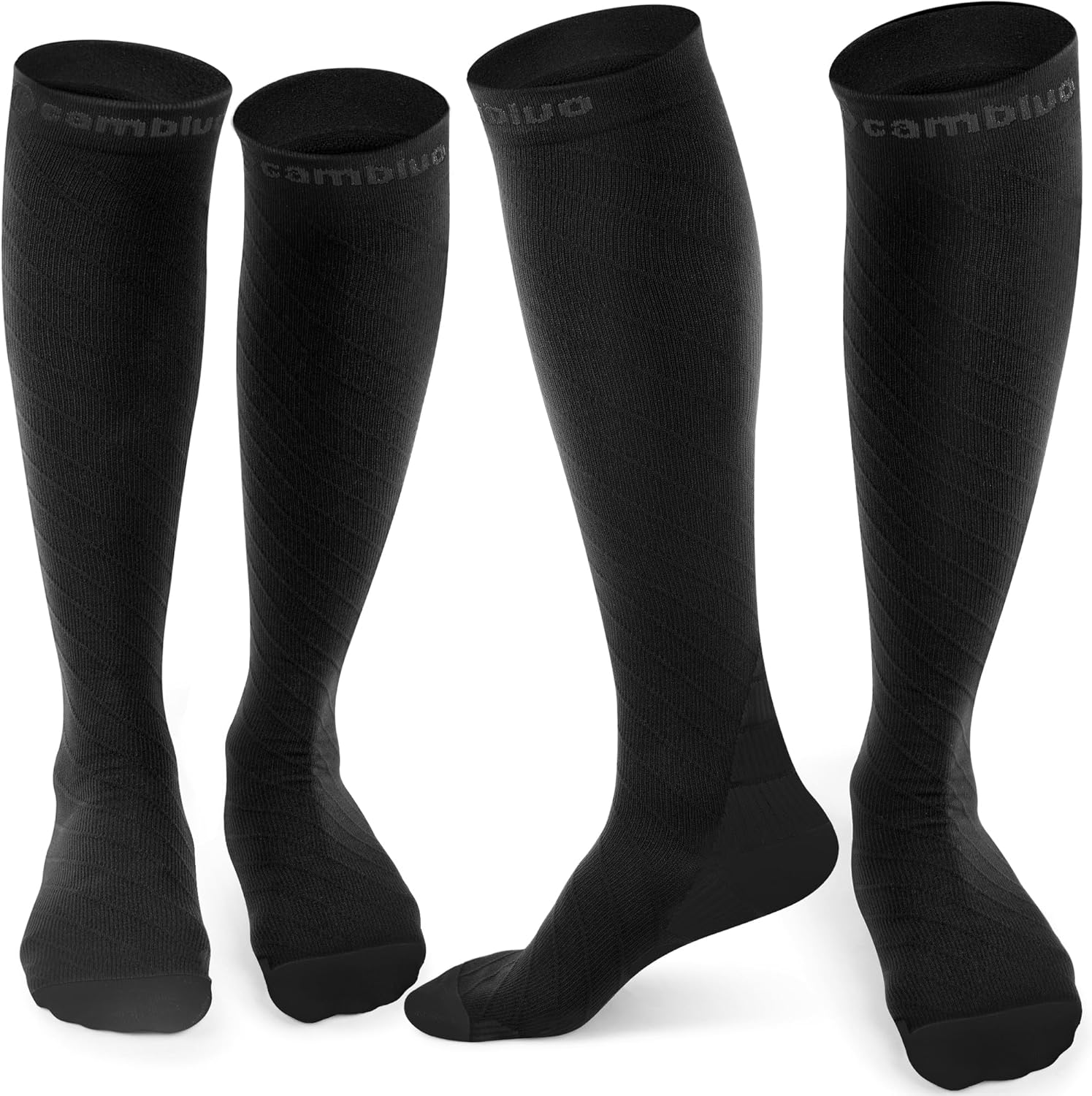 Bas de Contention Femme et Femmes 2 Paires, 20-30mmHg Chaussettes de Contention, Chaussettes de Compression Antidérapantes pour Voyage Avion, Sport, Running L-XL Noir
