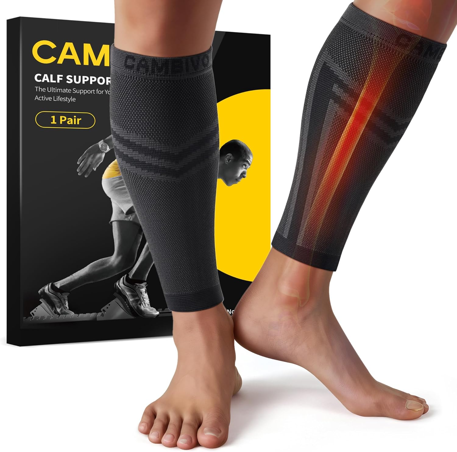 Manchon Compression Mollet x2, Bas de Contention Femme Homme, Chaussettes de Contention sans Pied, Chaussettes Compression pour Circulation Sanguine Jambes, Varices, Running, Voyage Avion XXL Noir