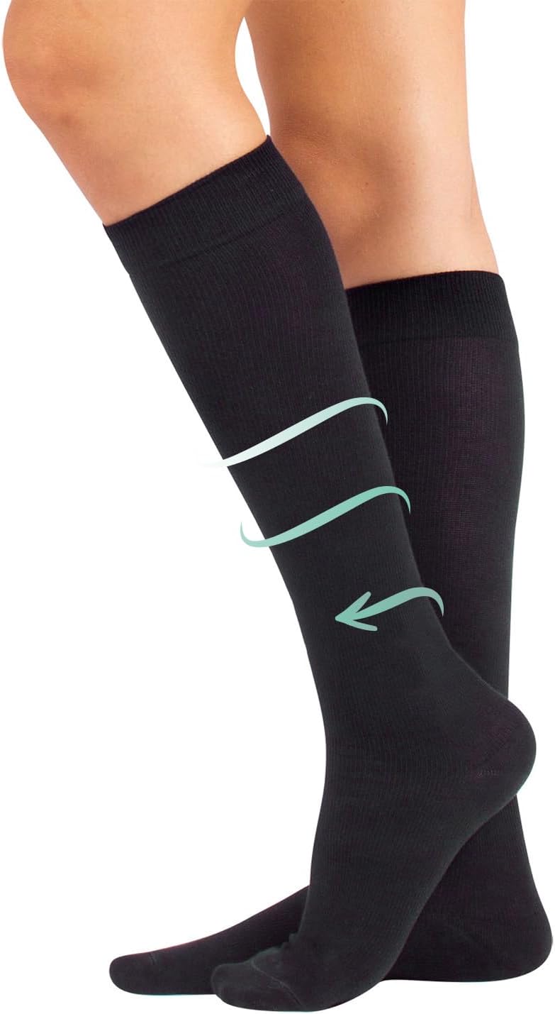 Mi-Bas de Contention en Coton avec Compression Graduée Moyenne 14-16 mm/Hg - Bleu, Gris, Noir - S, M, L, XL, XXL - Made in Italy M Noir