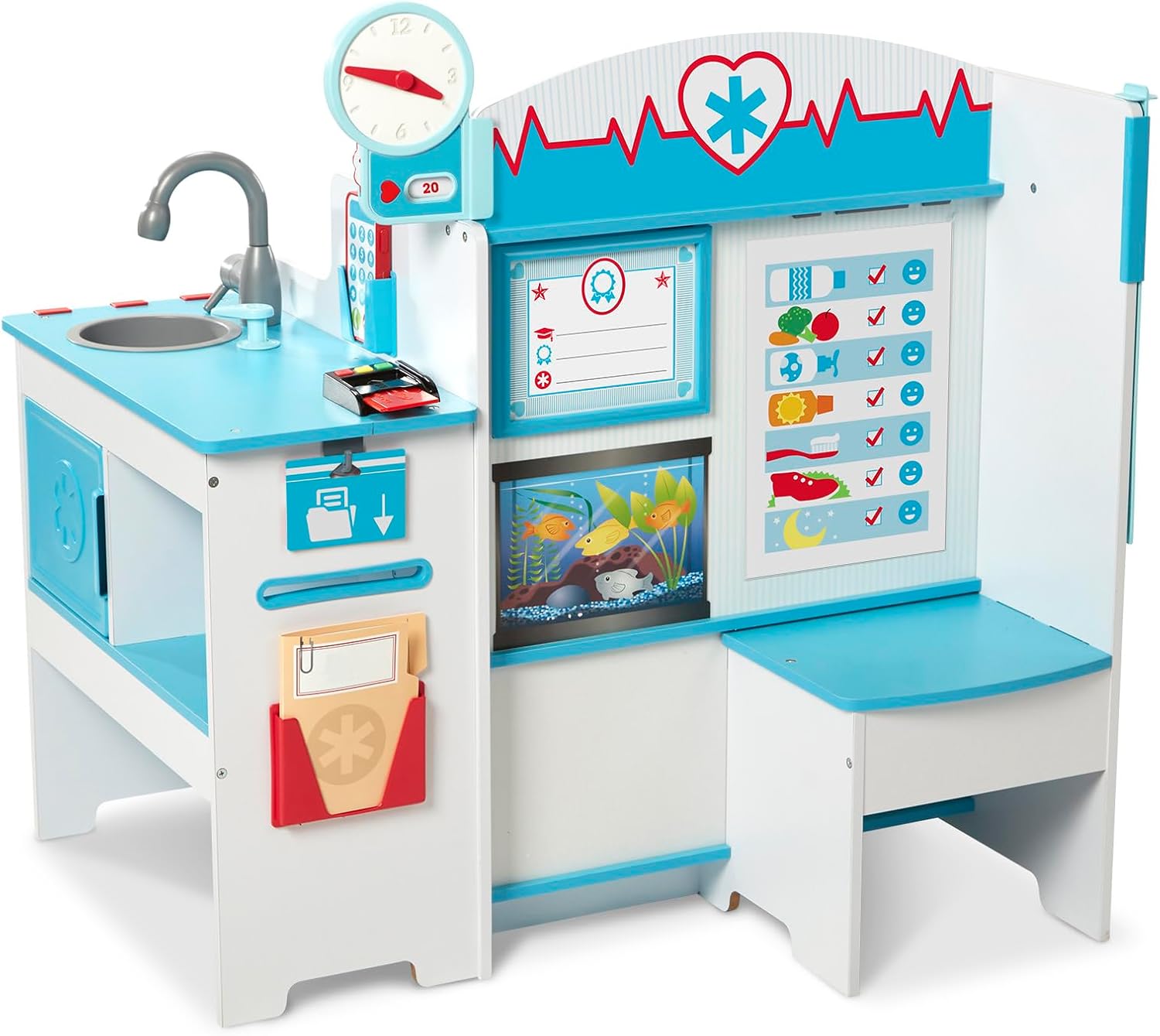 Melissa & Doug - Centre Activité De Docteur - Cabinet Médical En Bois Enfant - Jeu Imitation - Jouet En Bois - Jouet D'Activité, De Développement Et D'Apprentissage - Cadeau Enfant 3 Ans Et + L'hôpital