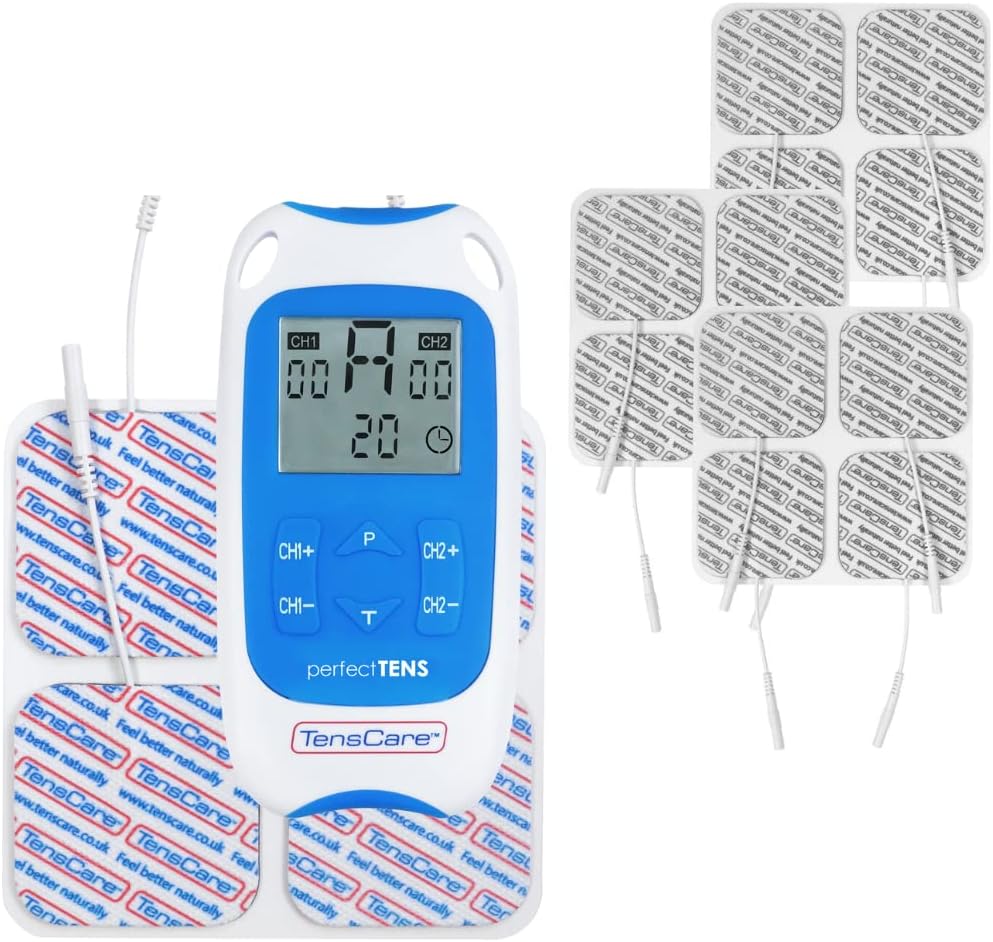 K-Perfect-Sock - Appareil de Soulagement de la Douleur avec Chaussettes Conductrices, Blanc et Bleu, Perfect Tens + E-CM5050V 12 électrodes additionnelles